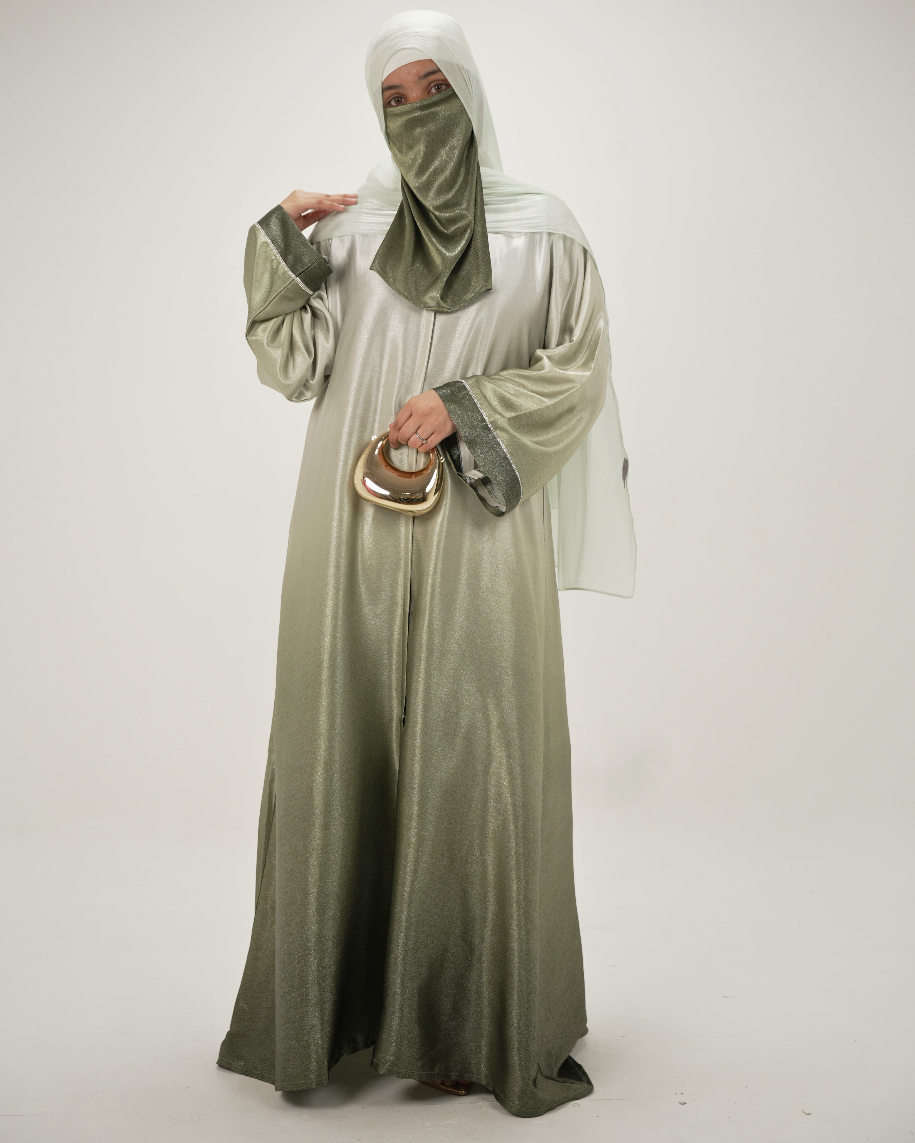 Luxe Ombre Abaya with Matching Organza Hijab & Niqab - Green