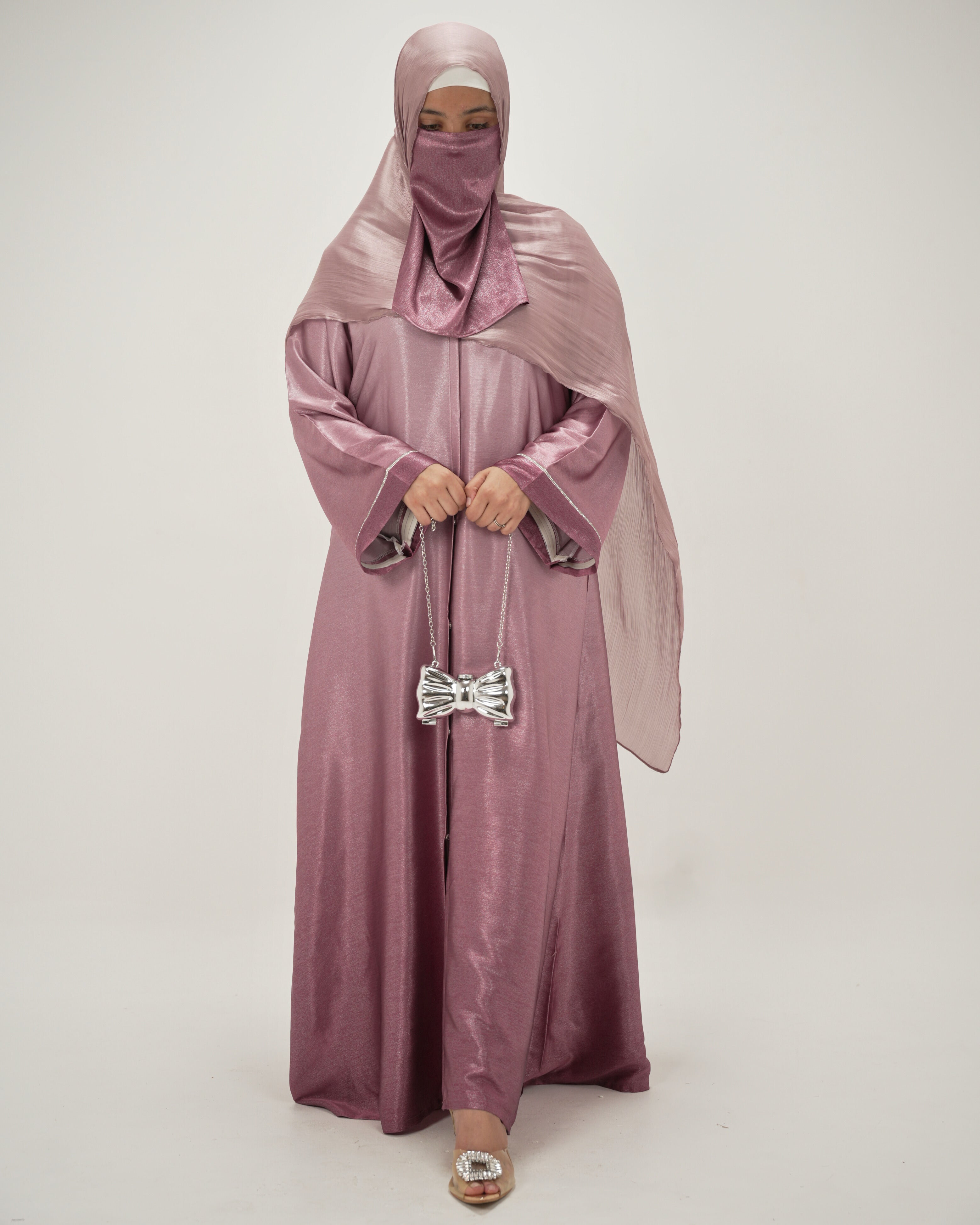 Luxe Ombre Abaya with Matching Organza Hijab & Niqab - Pink