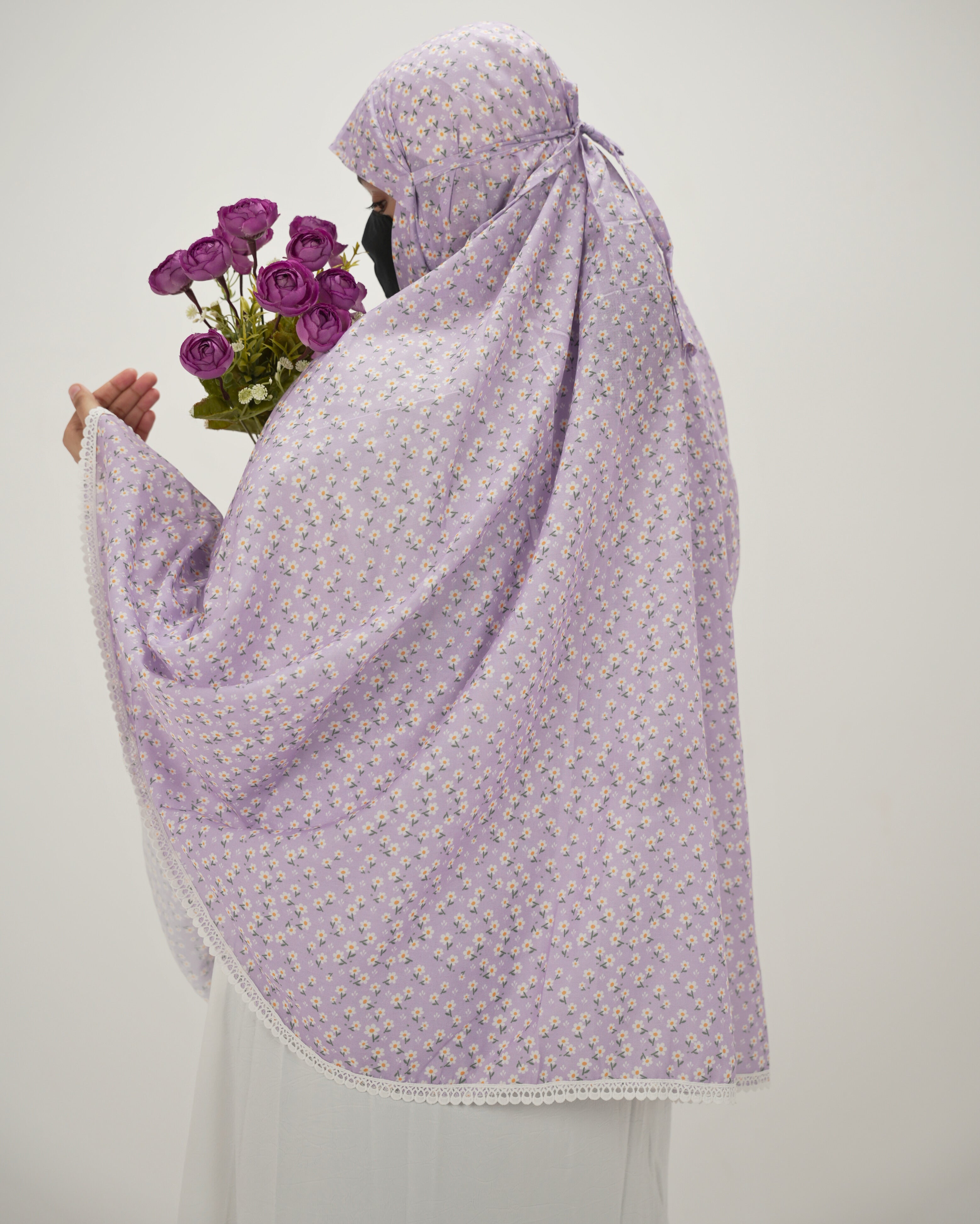 Khuzama | Lavender Floral Cotton Namaz Makhna - Without Sleeves