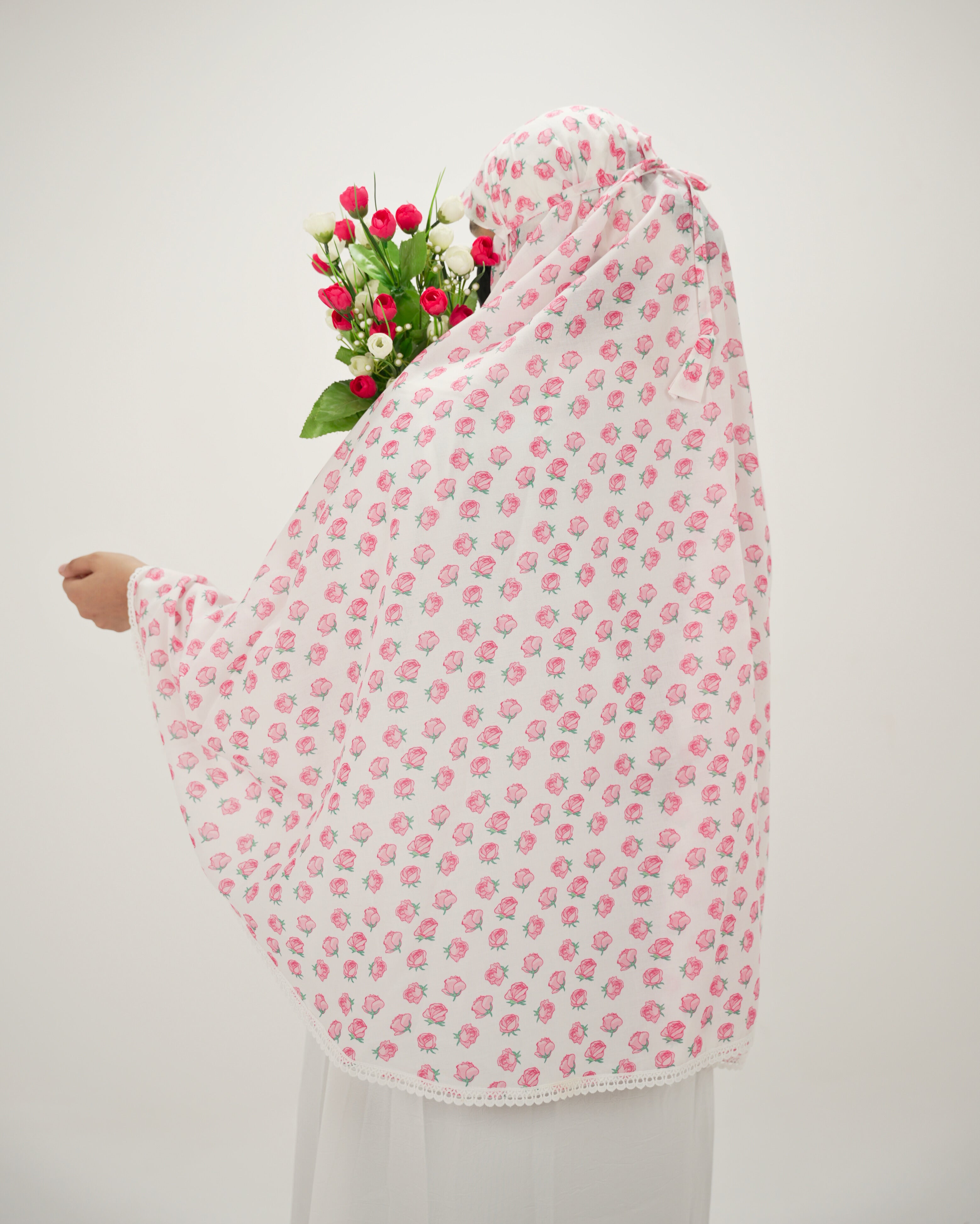 Niloufar | Roses Print Cotton Namaz Makhna - Without Sleeves
