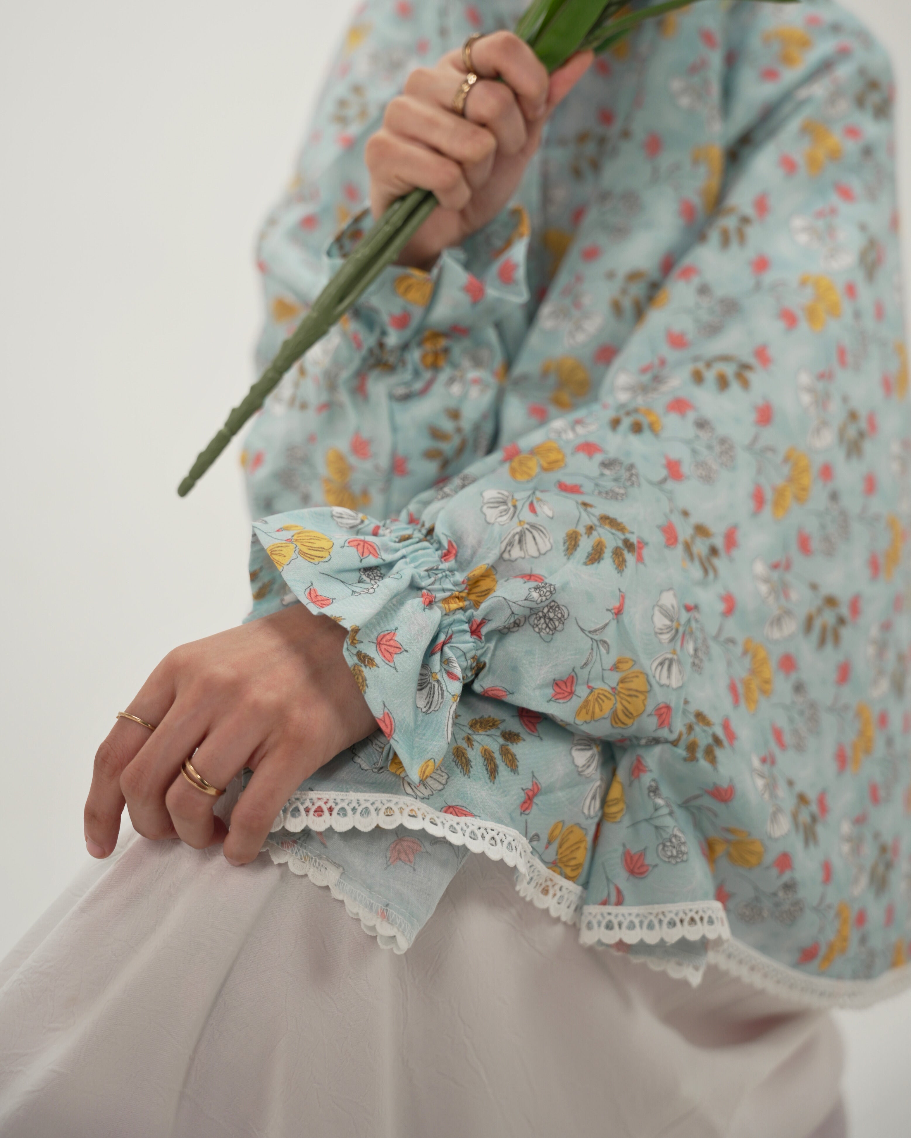 Yasmin | Blue Floral Cotton Namaz Makhna - With Sleeves