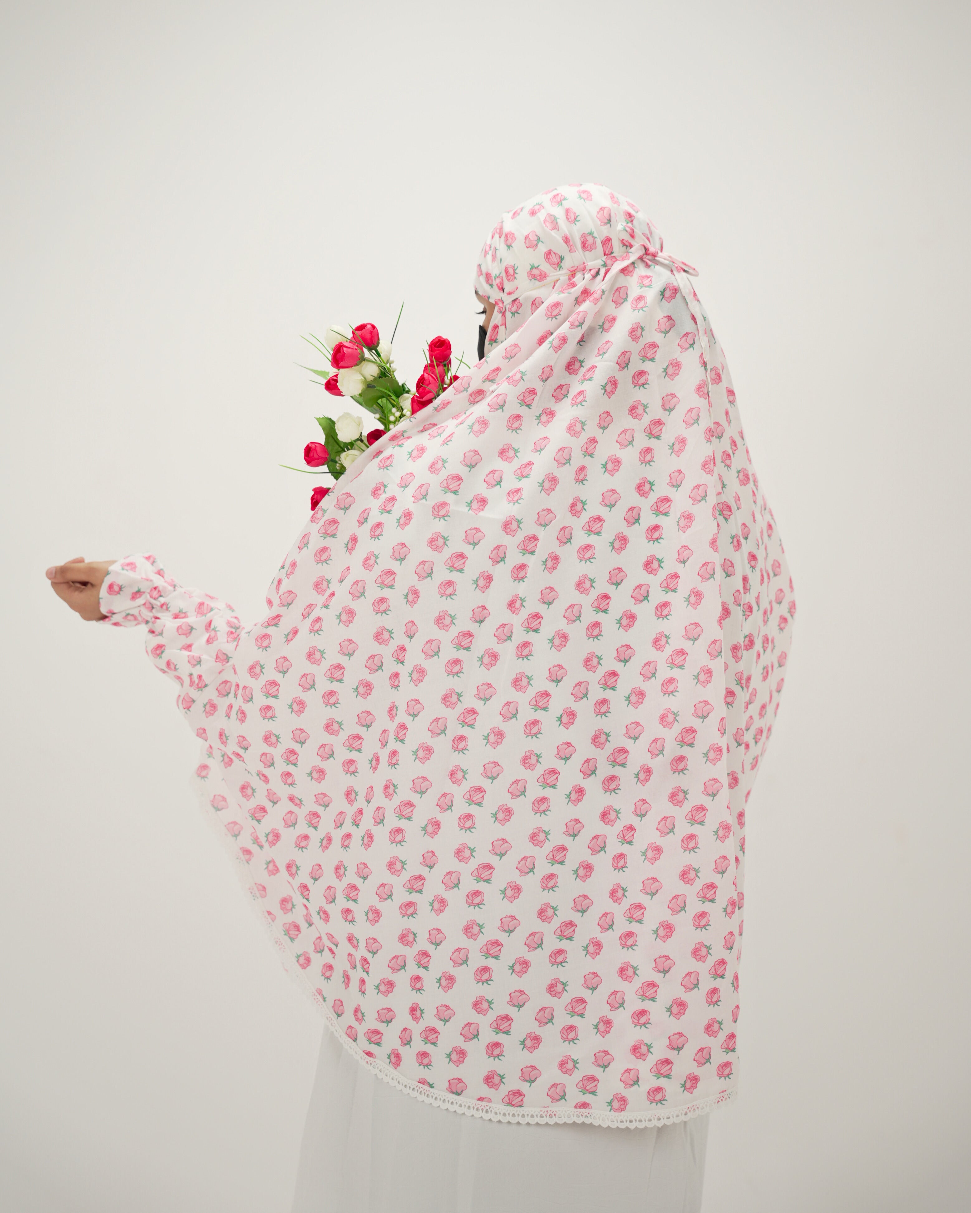 Niloufar | Roses Print Cotton Namaz Makhna - With Sleeves
