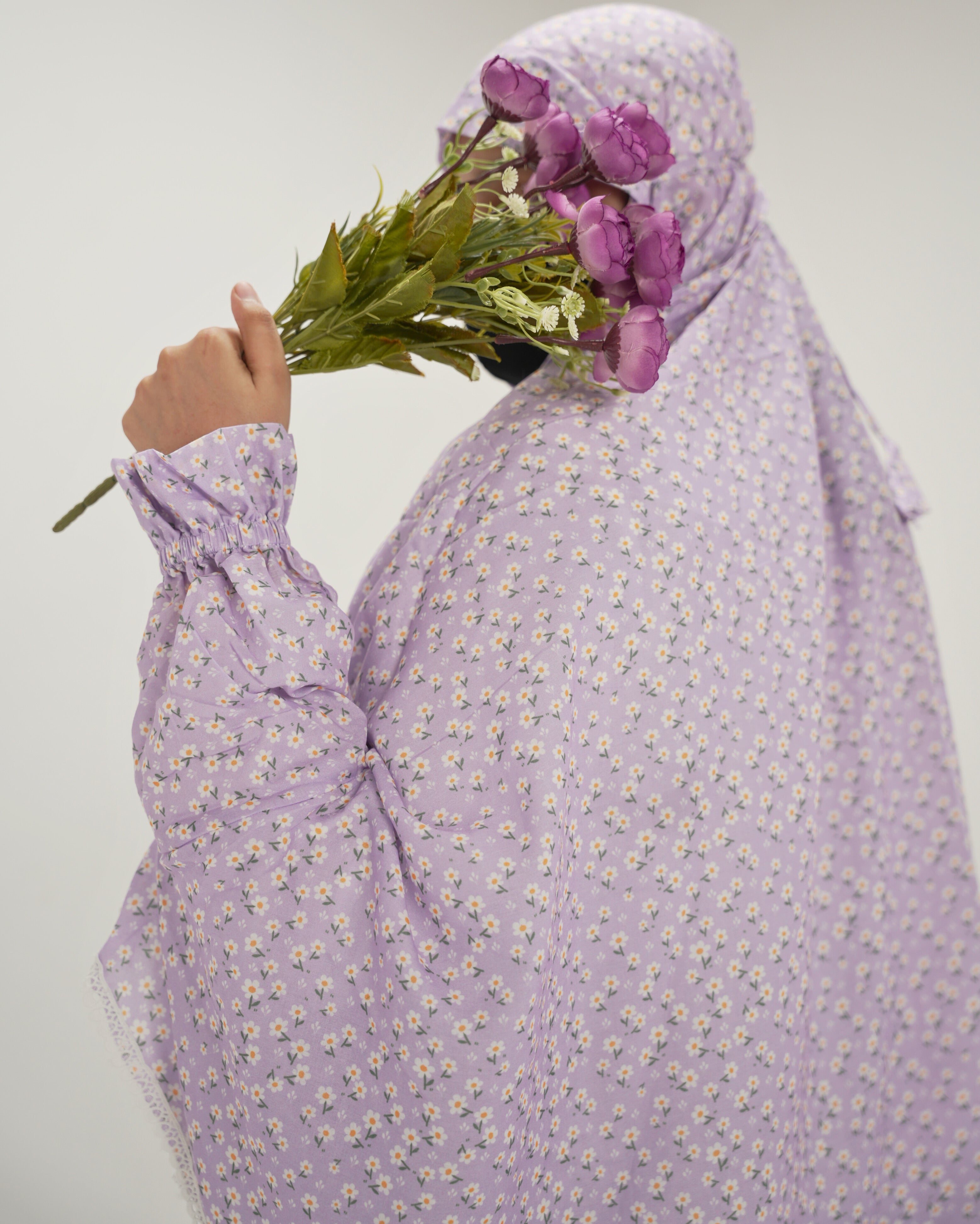 Khuzama | Lavender Floral Cotton Namaz Makhna - With Sleeves