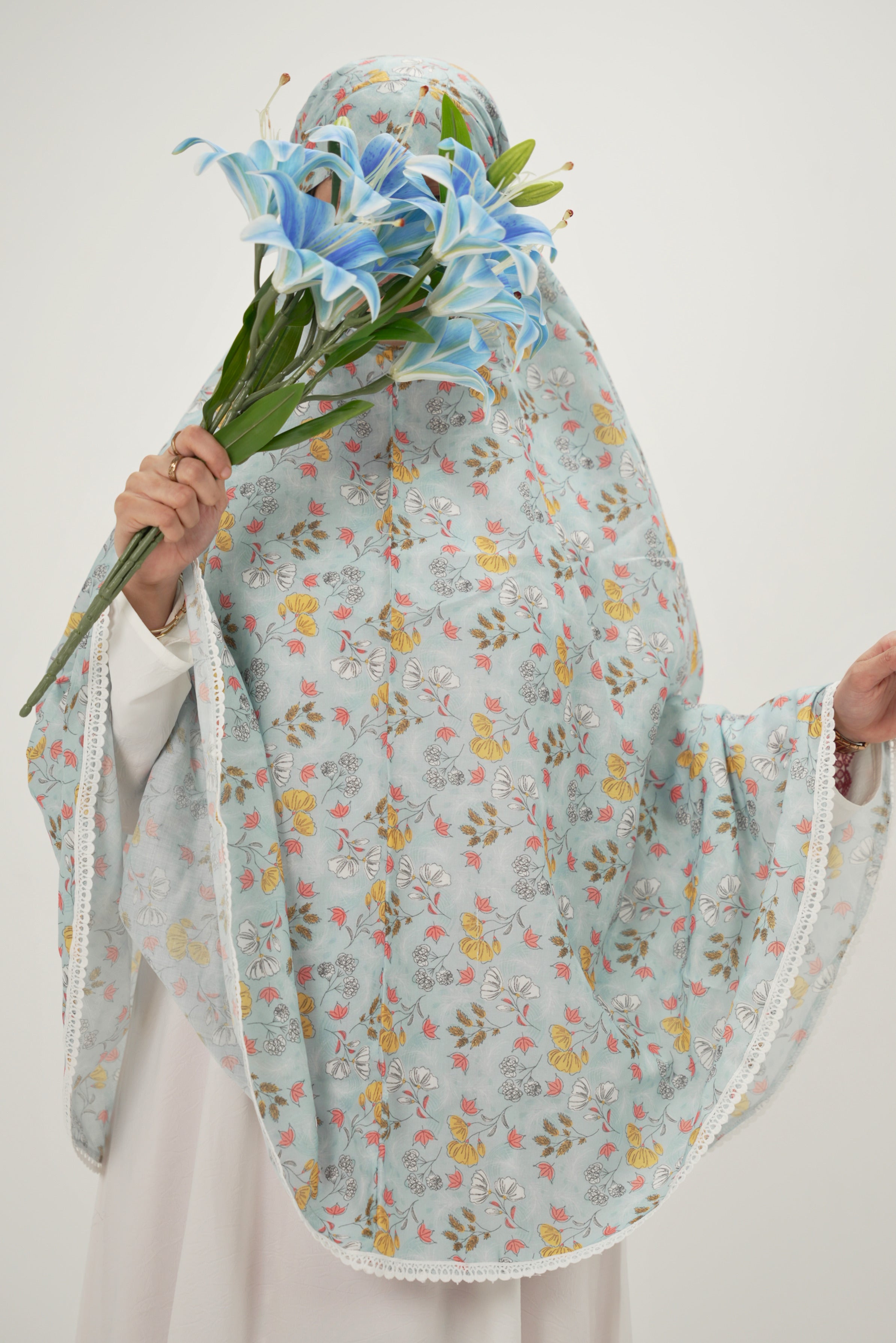 Yasmin | Blue Floral Cotton Namaz Makhna - Without Sleeves