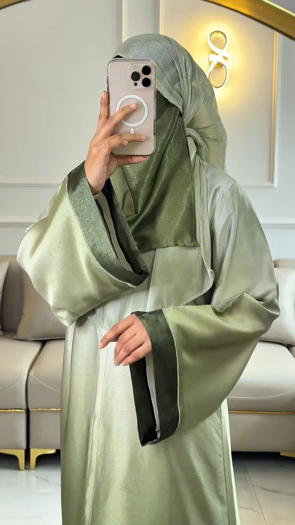 Luxe Ombre Abaya with Matching Organza Hijab & Niqab - Pistachio