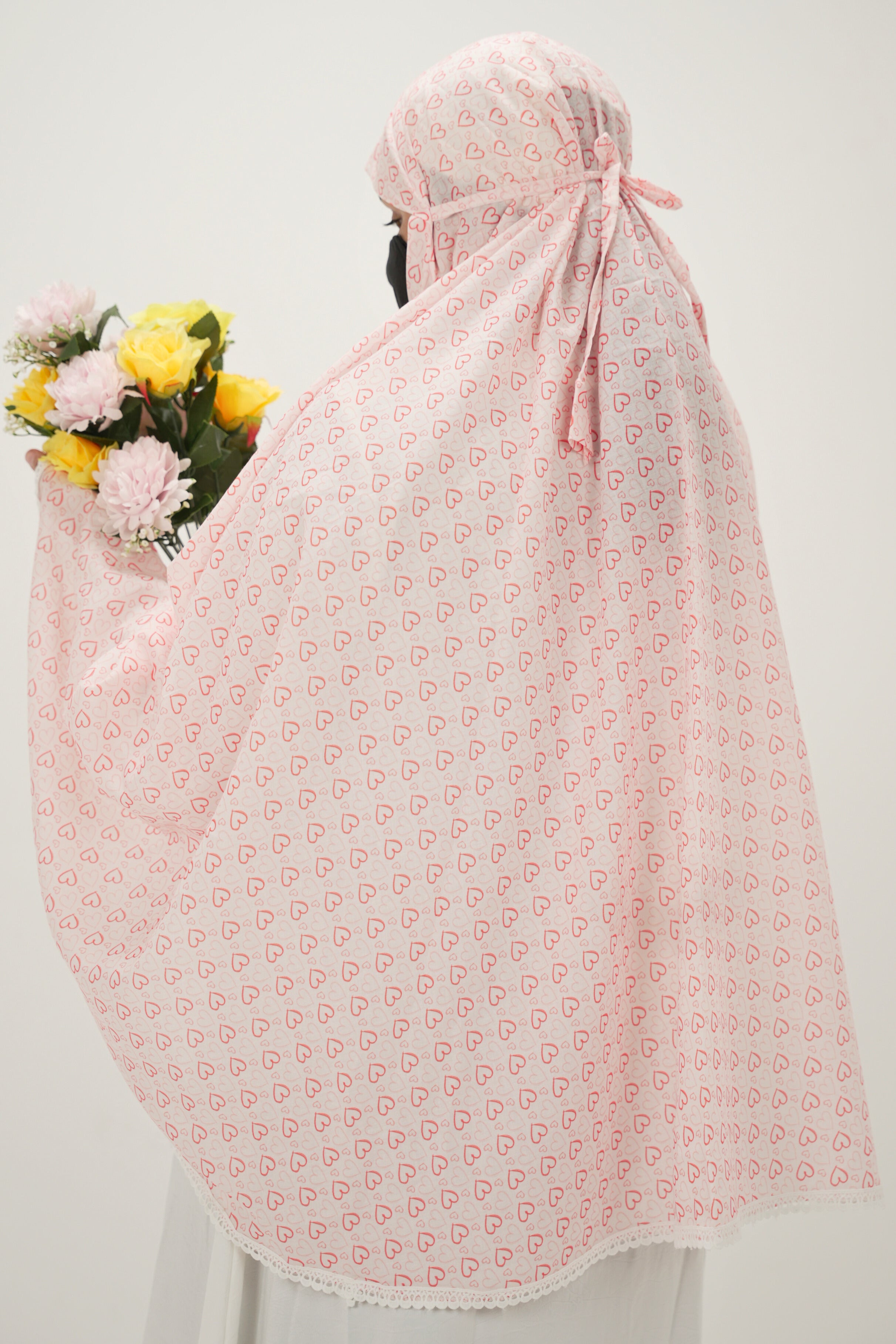 Habiba | Hearts Print Cotton Namaz Makhna - Without Sleeves