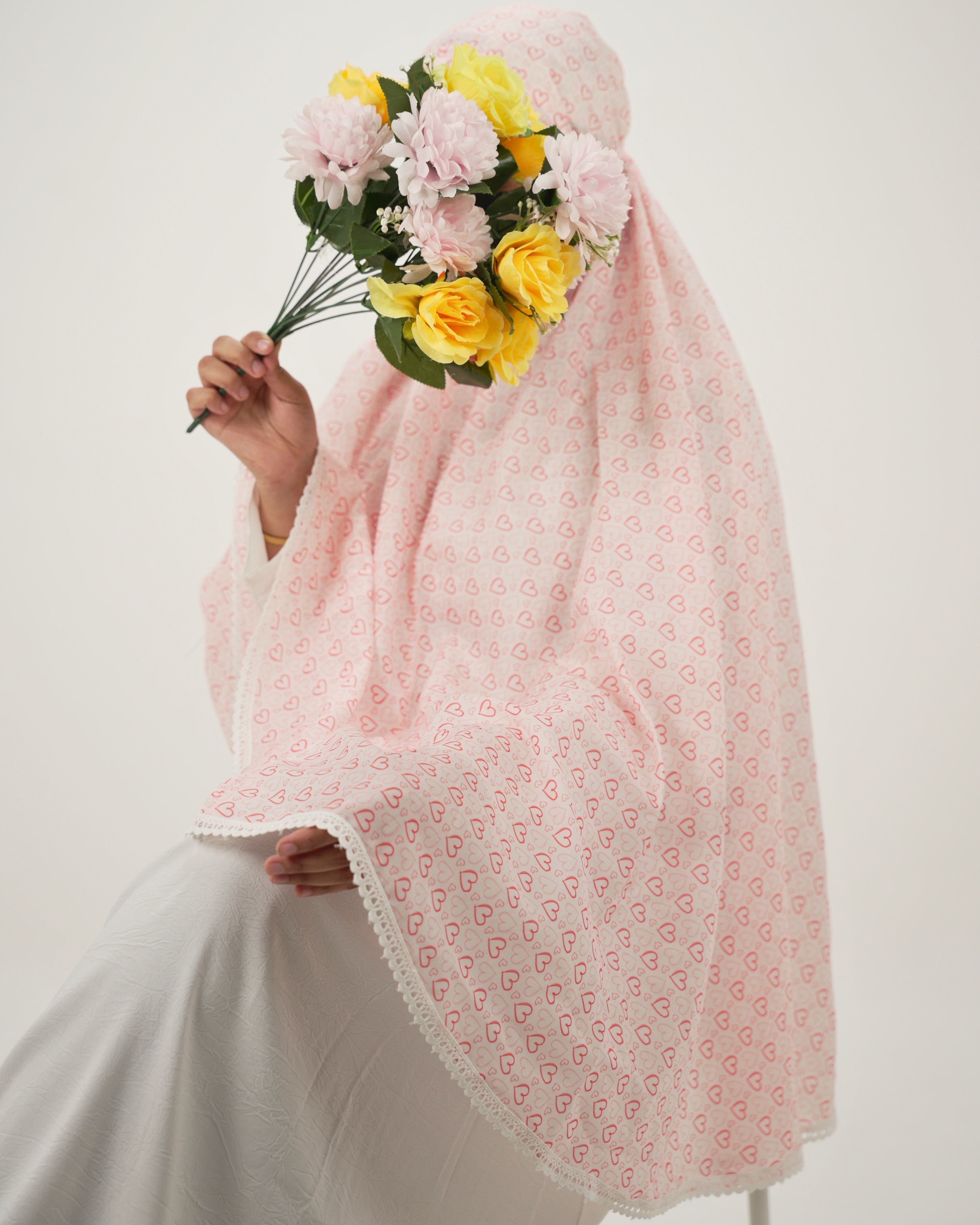 Habiba | Hearts Print Cotton Namaz Makhna - Without Sleeves