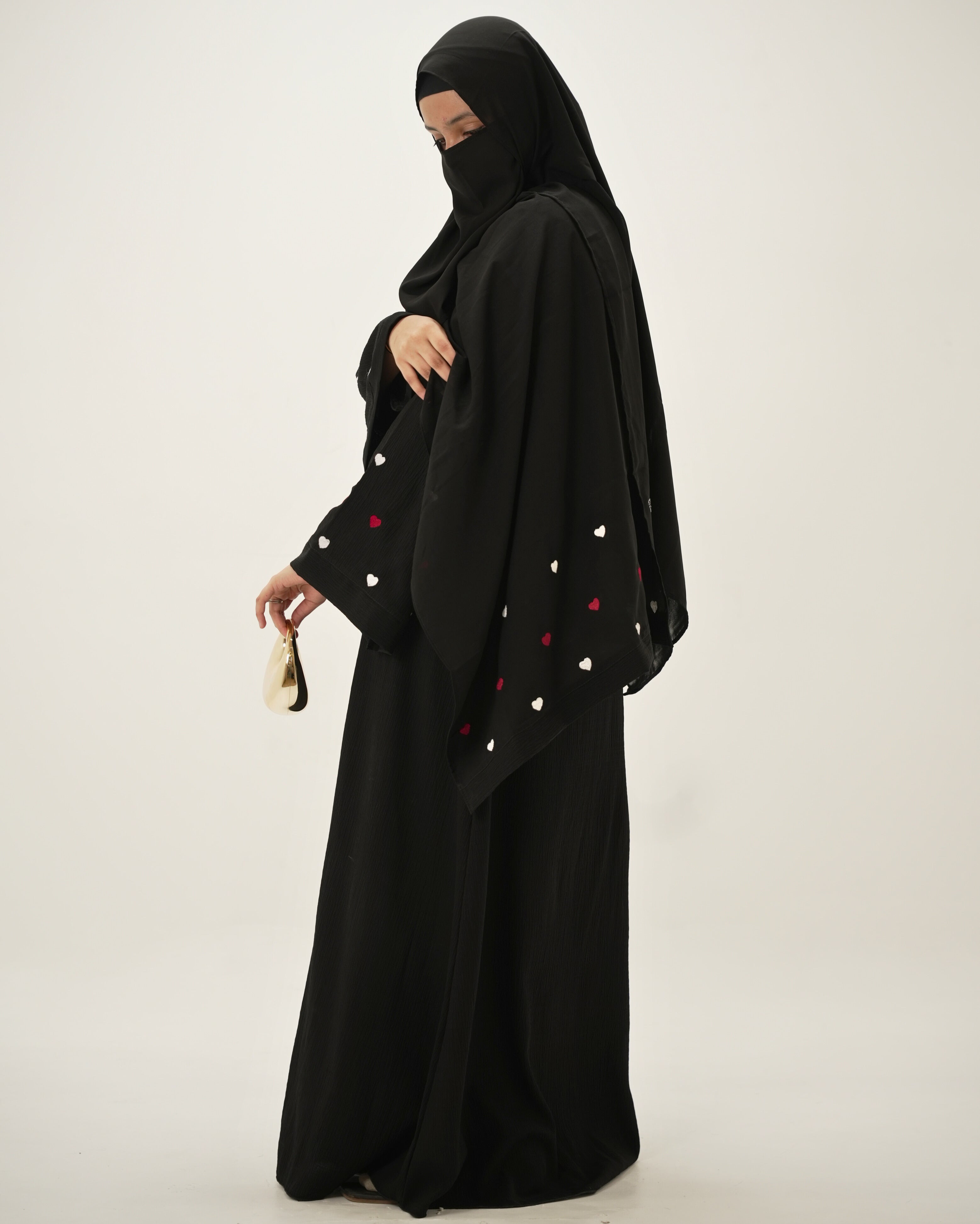 Zoya | Heart Embroidery Abaya - Midnight Black