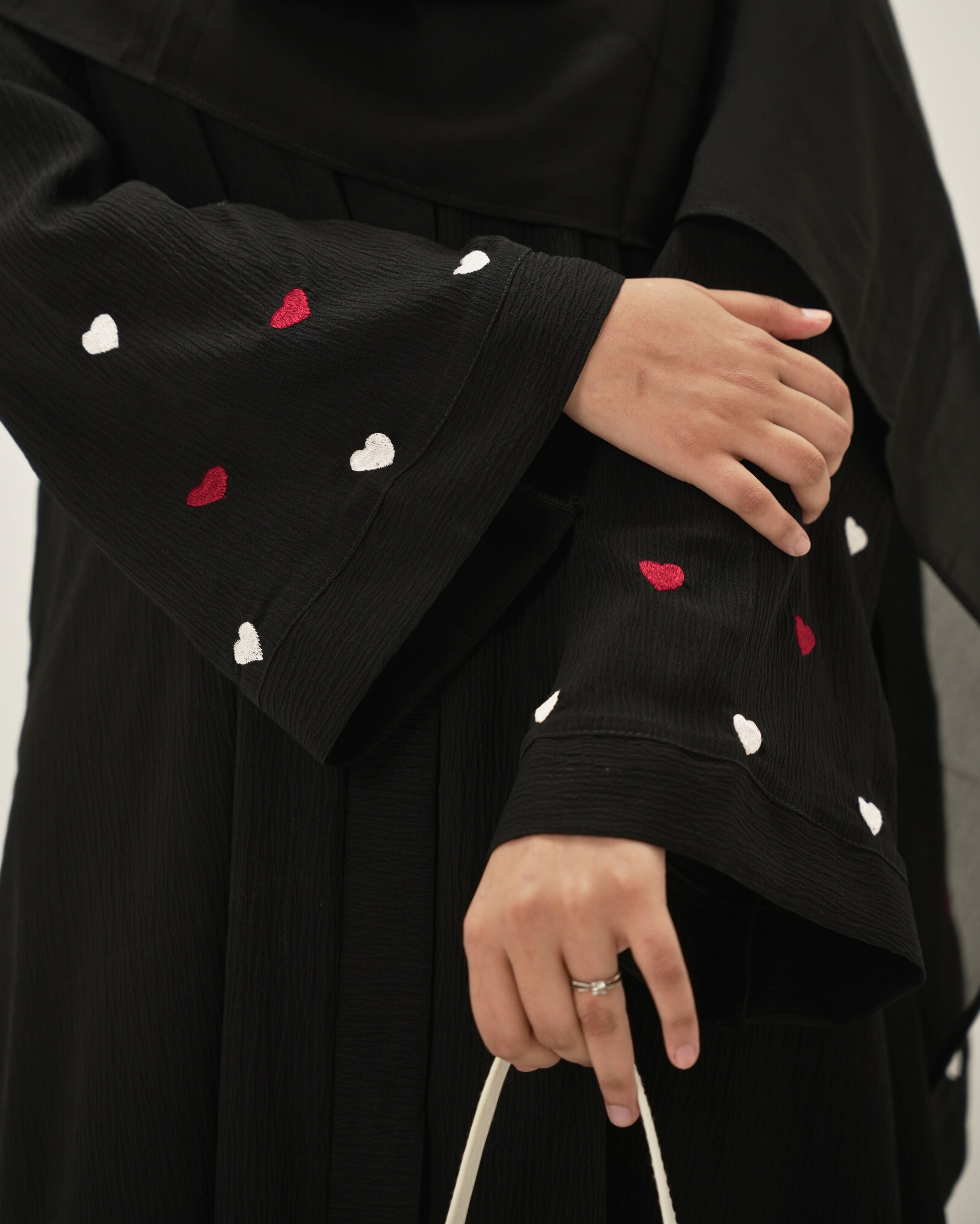 Zoya | Heart Embroidery Abaya - Midnight Black