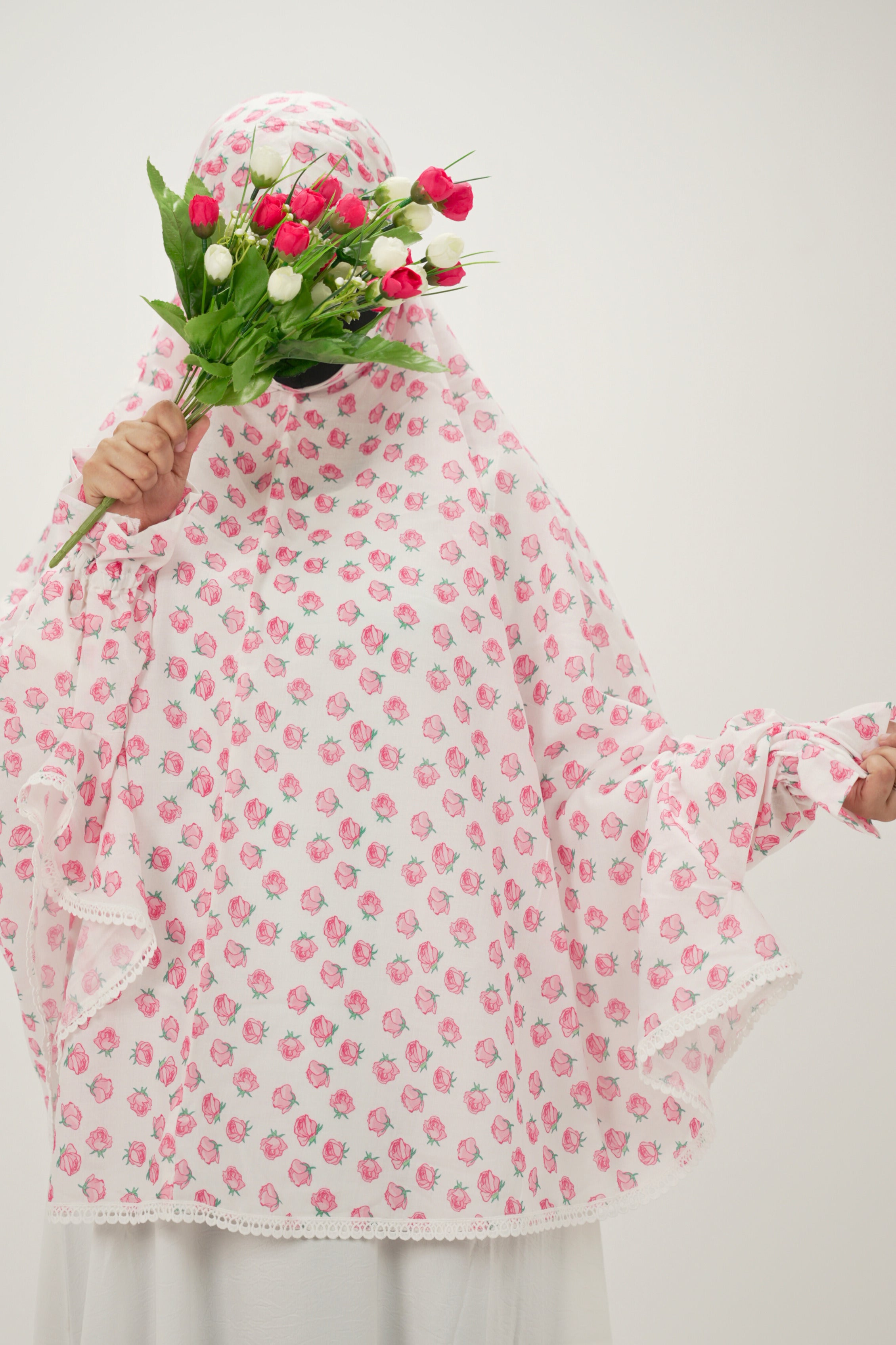 Niloufar | Roses Print Cotton Namaz Makhna - With Sleeves