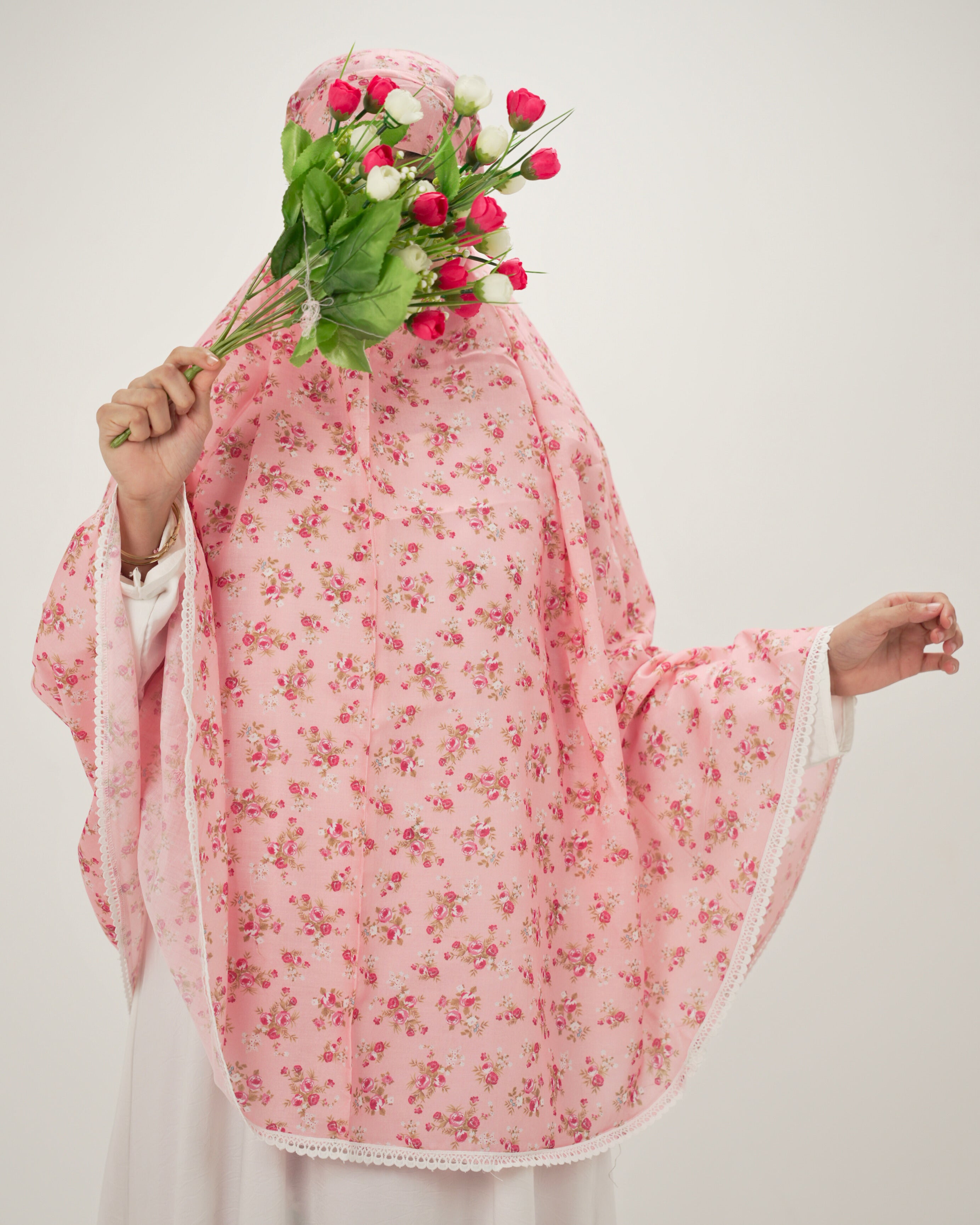 Safa | Peach Floral Cotton Namaz Makhna - Without Sleeves