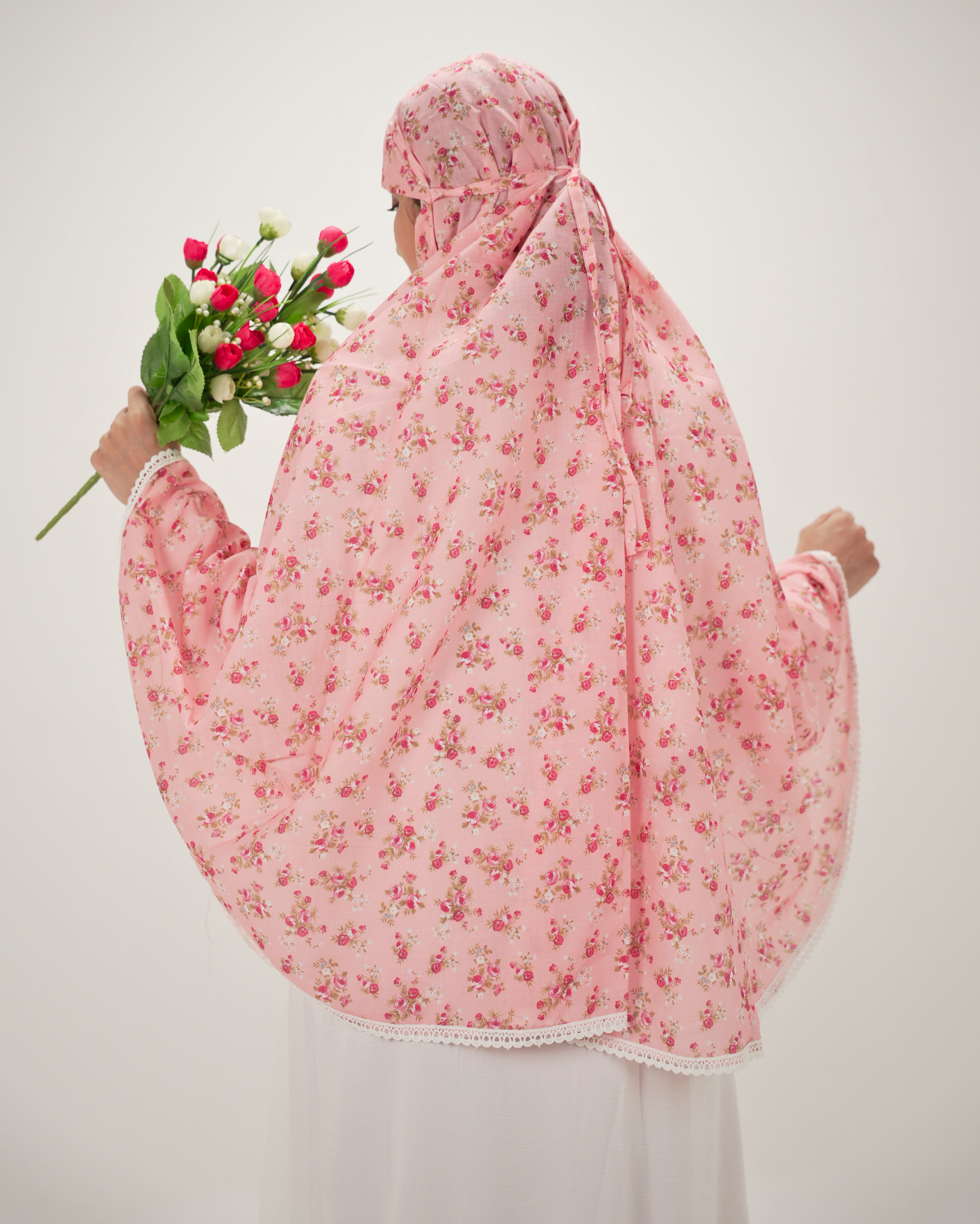 Safa | Peach Floral Cotton Namaz Makhna - Without Sleeves