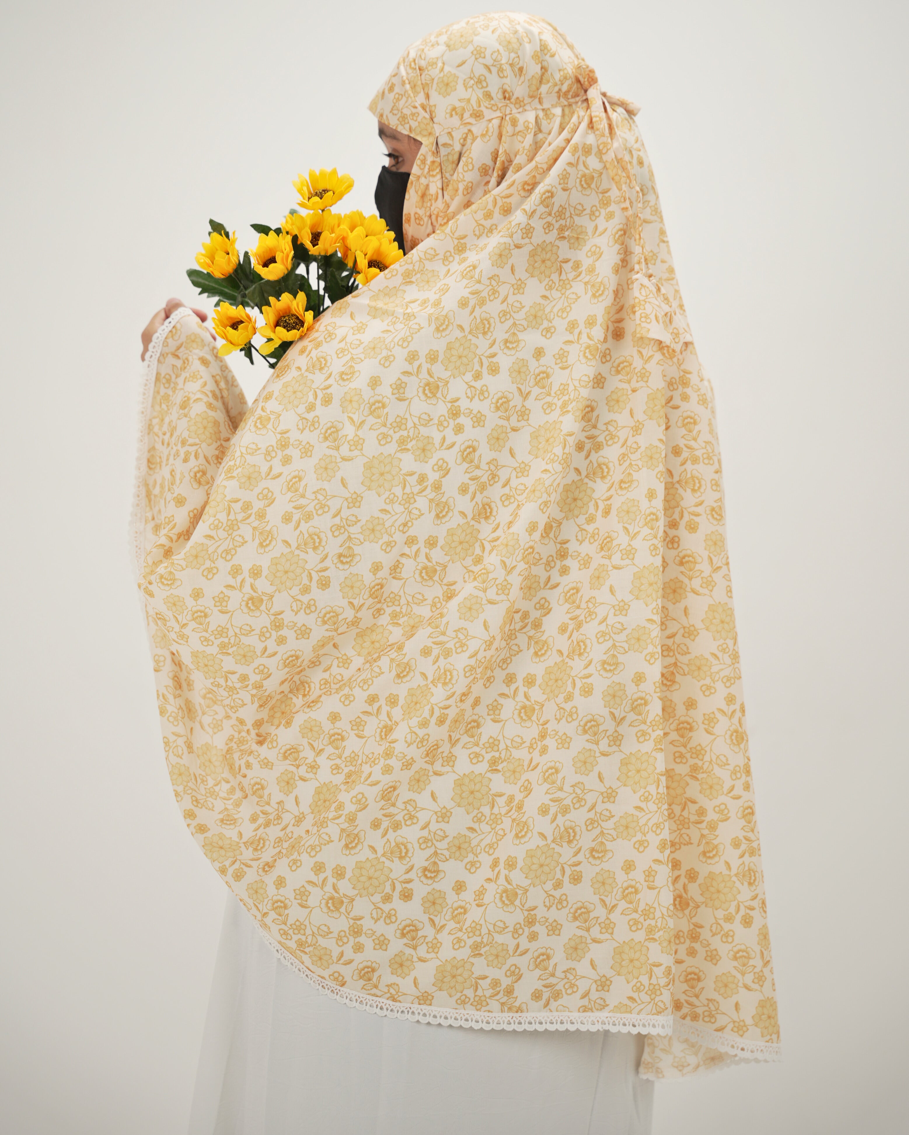 yellow floral cotton salah makhna for namaz