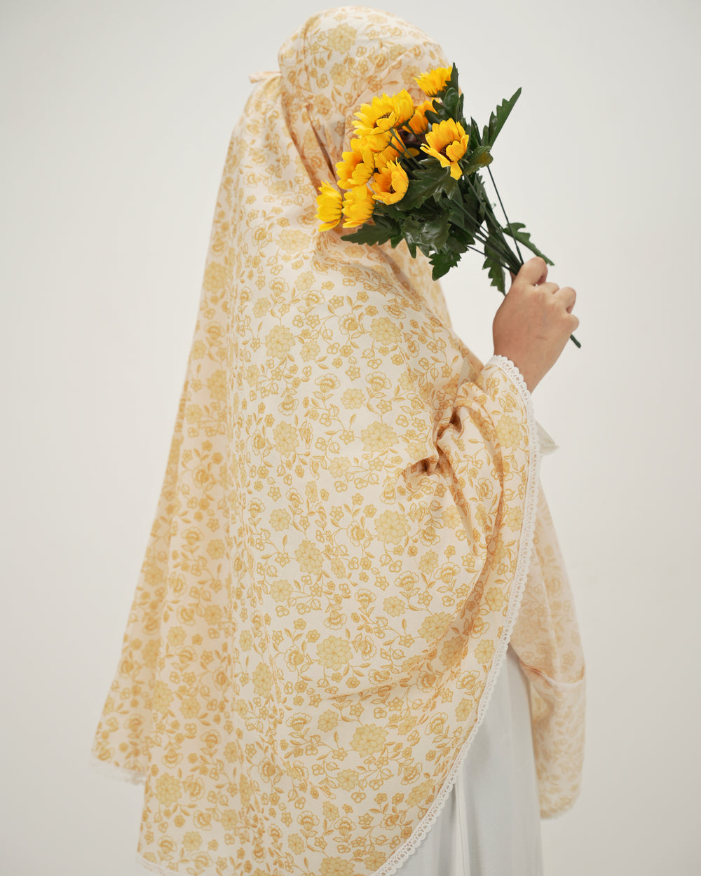 yellow floral cotton namaz khimar for women
