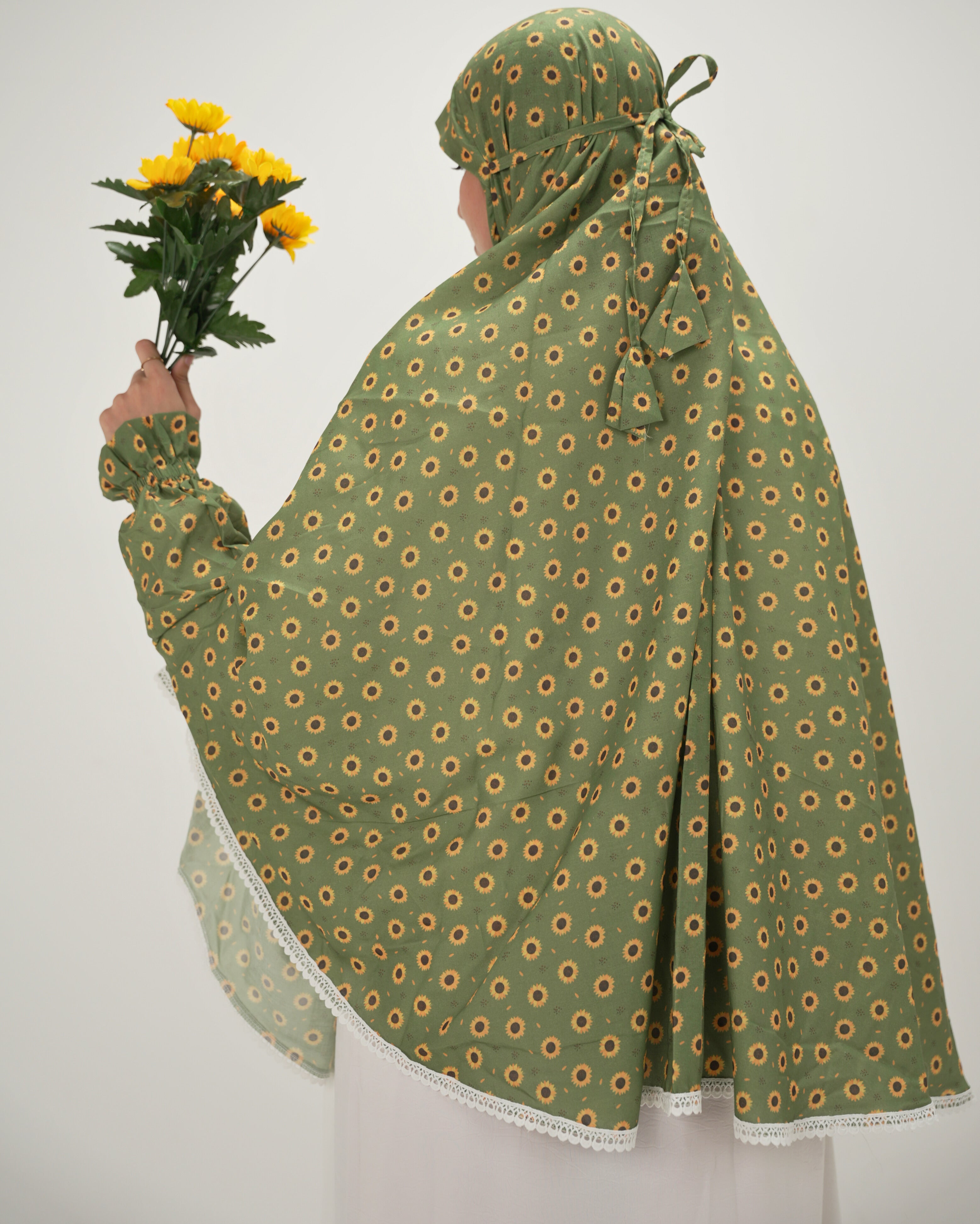 Shamsi | Sunflower Print Cotton Namaz Makhna - With Sleeves