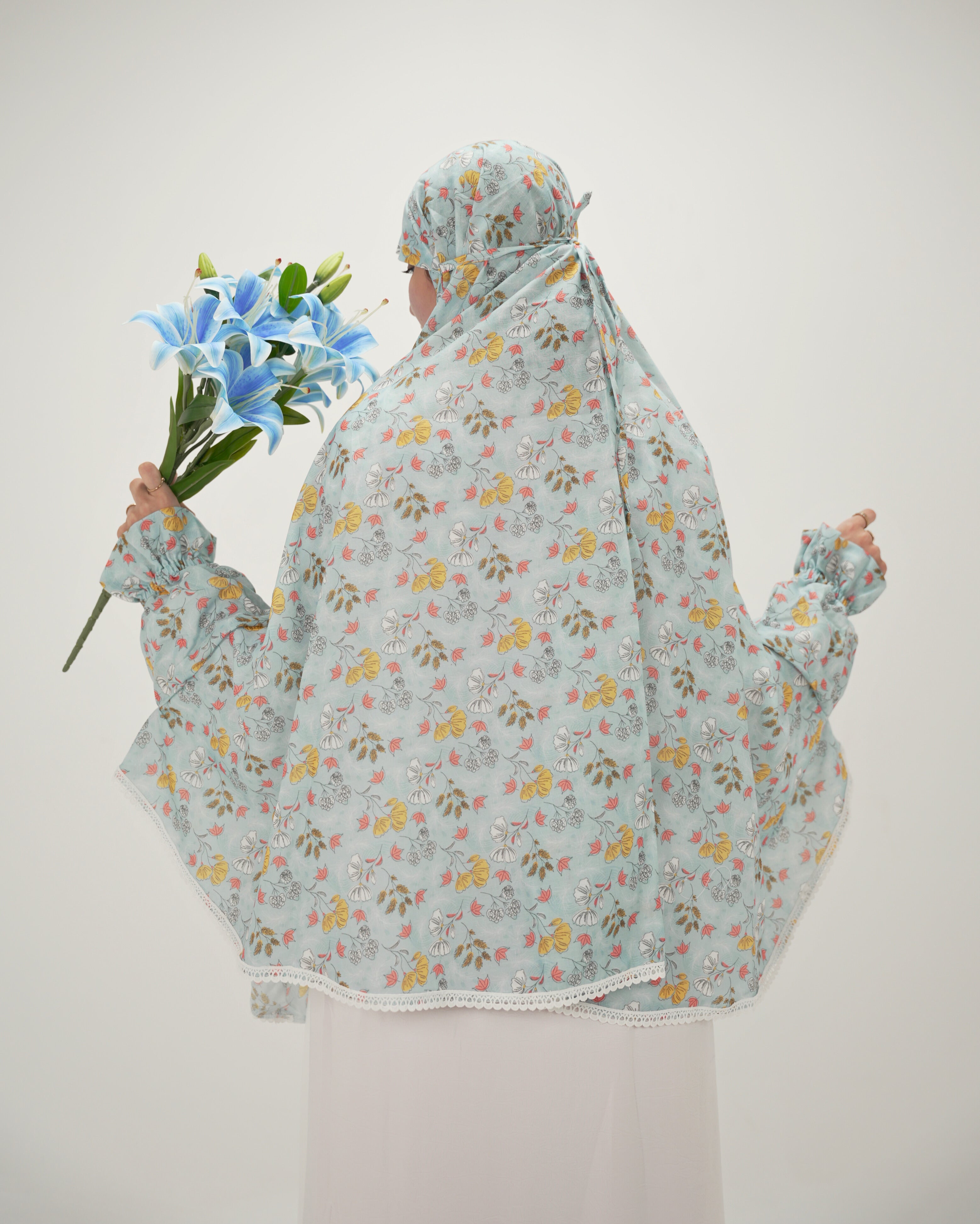 Yasmin | Blue Floral Cotton Namaz Makhna - With Sleeves