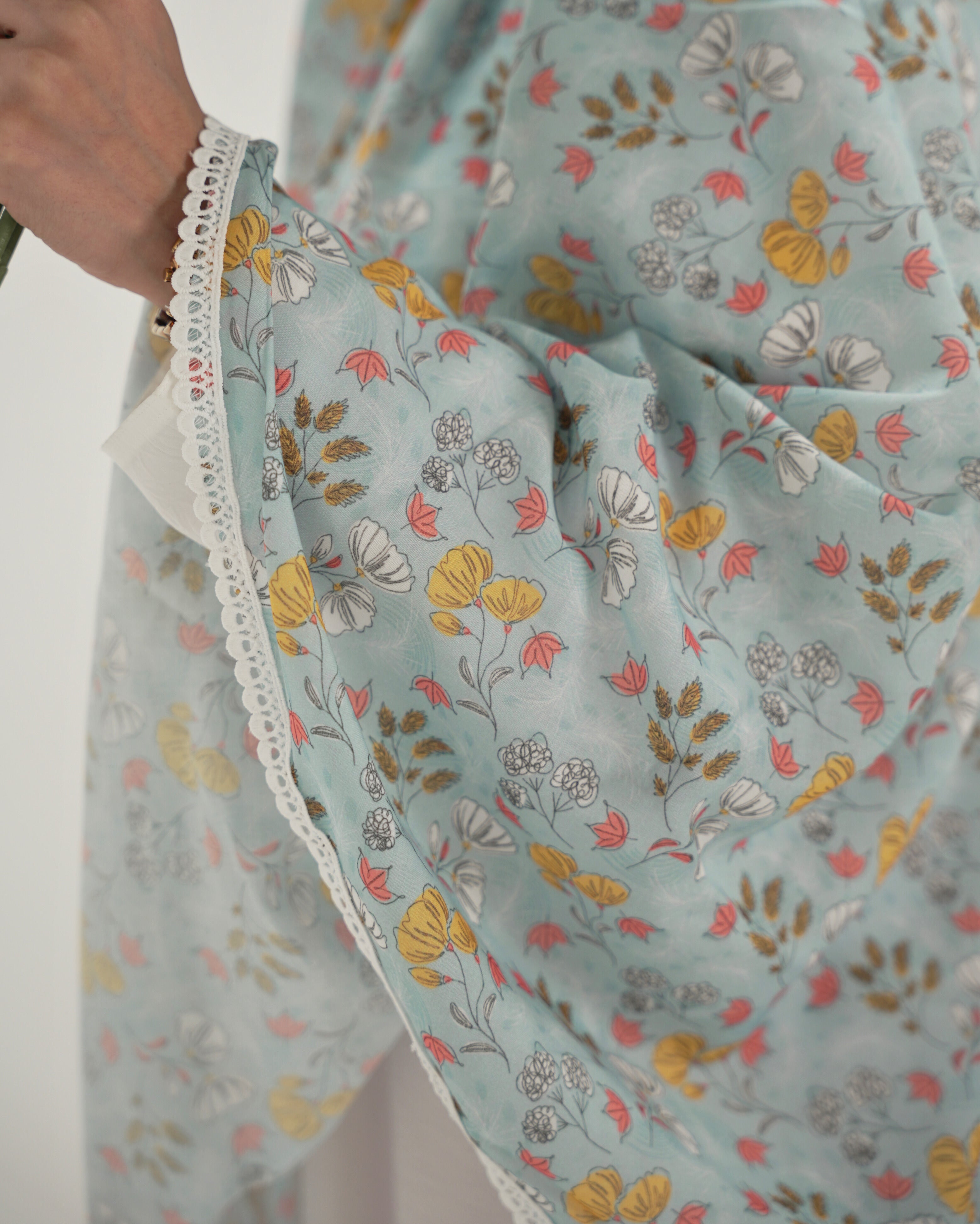 Yasmin | Blue Floral Cotton Namaz Makhna - Without Sleeves