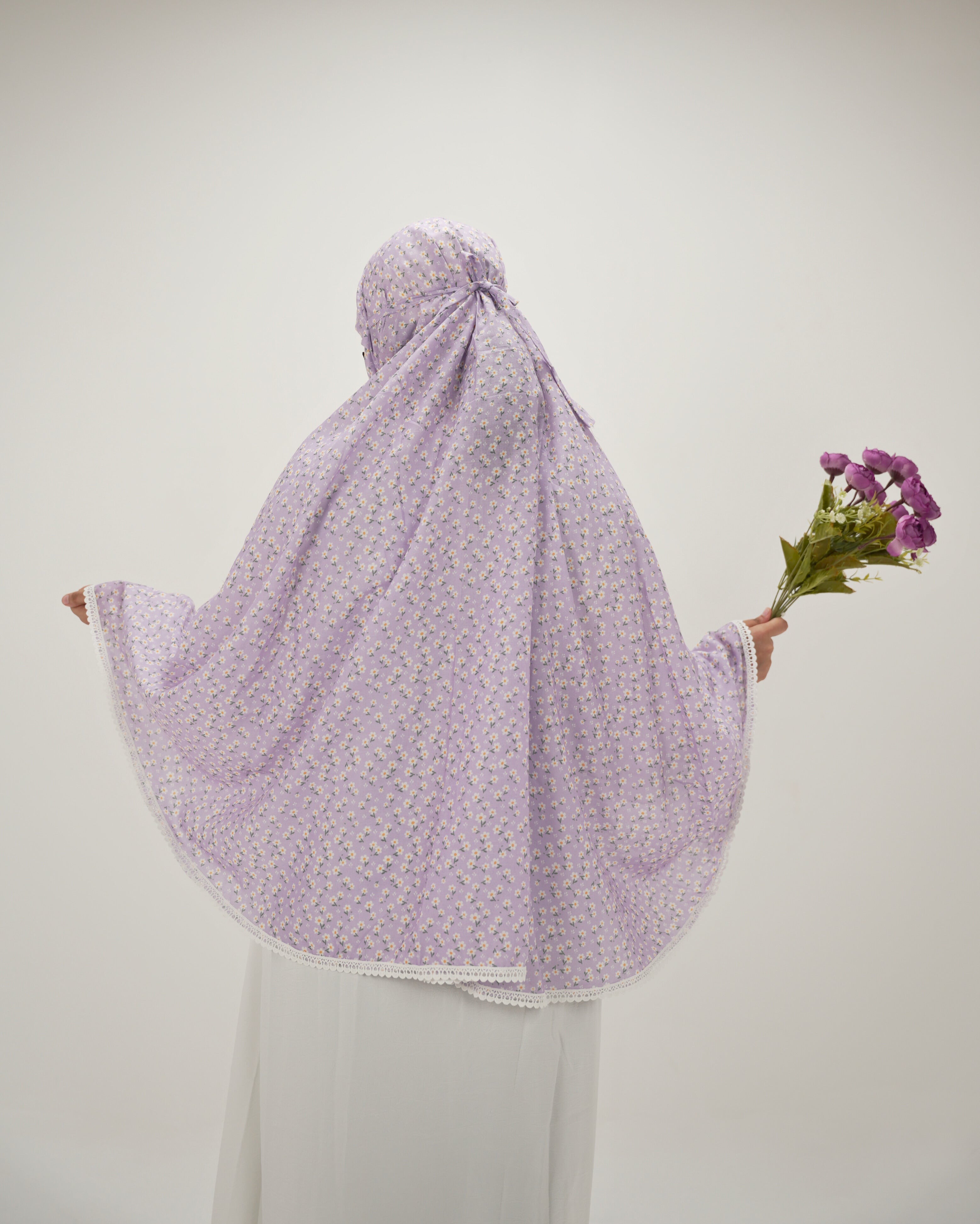 Khuzama | Lavender Floral Cotton Namaz Makhna - Without Sleeves