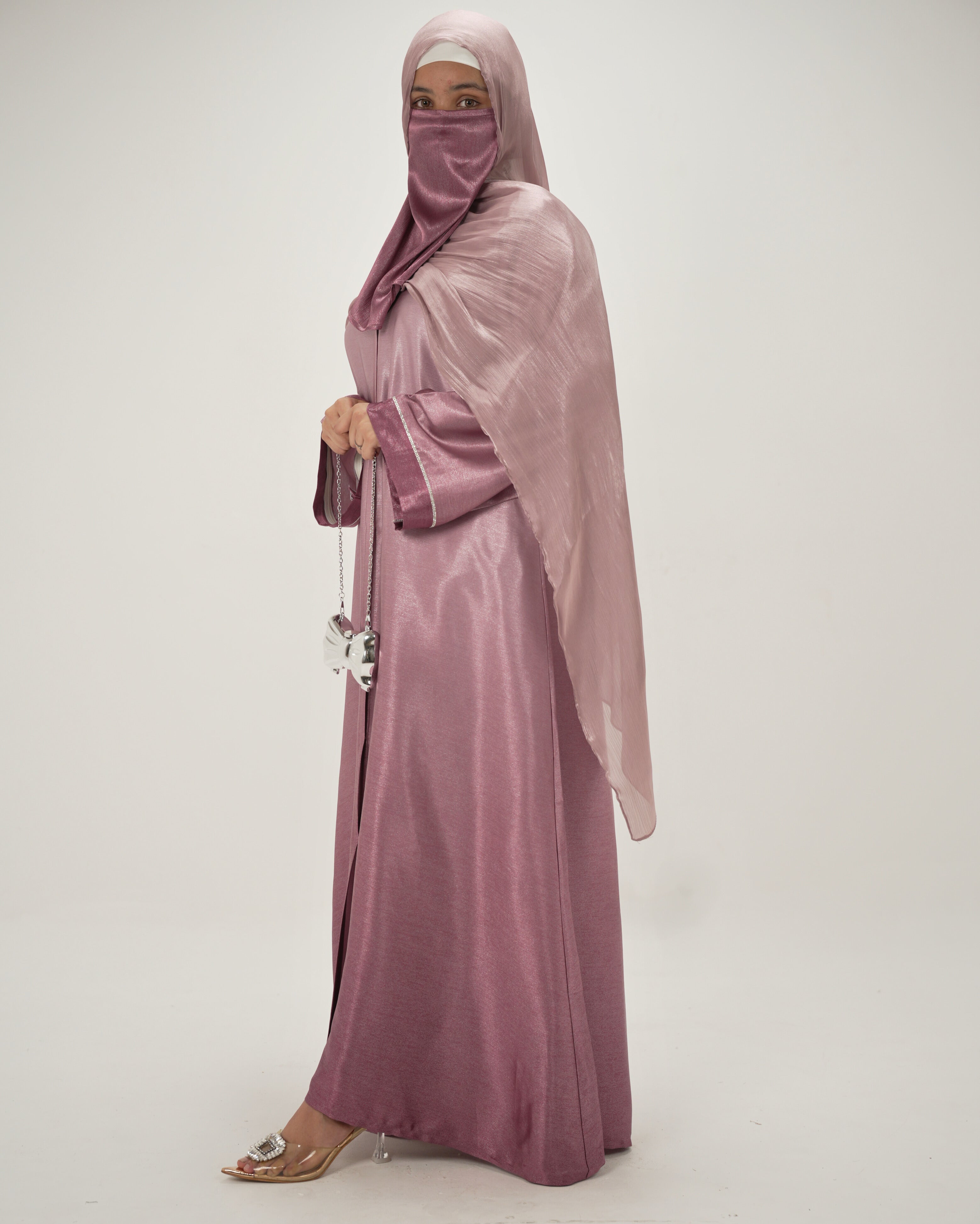 Luxe Ombre Abaya with Matching Organza Hijab & Niqab - Pink