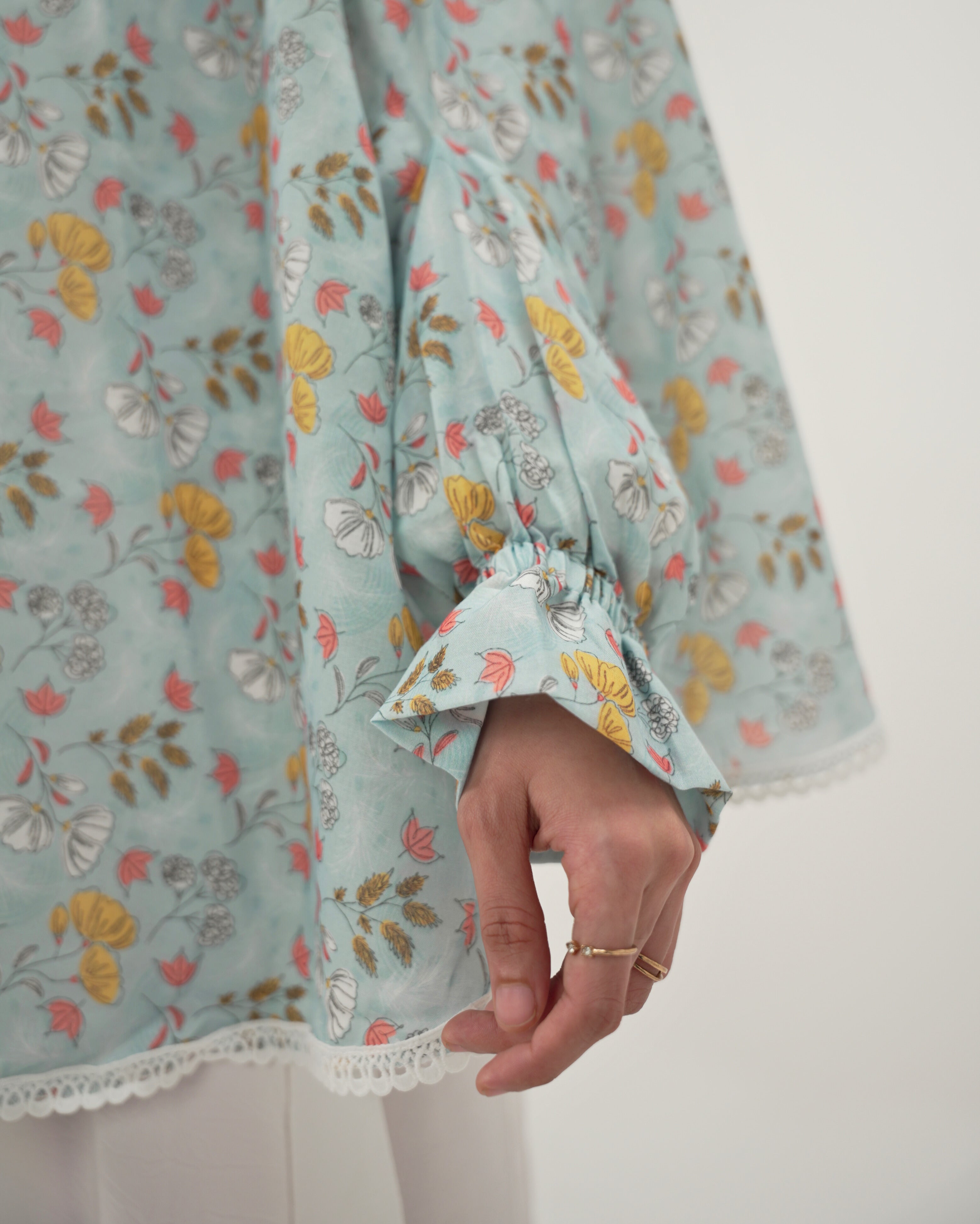 Yasmin | Blue Floral Cotton Namaz Makhna - With Sleeves