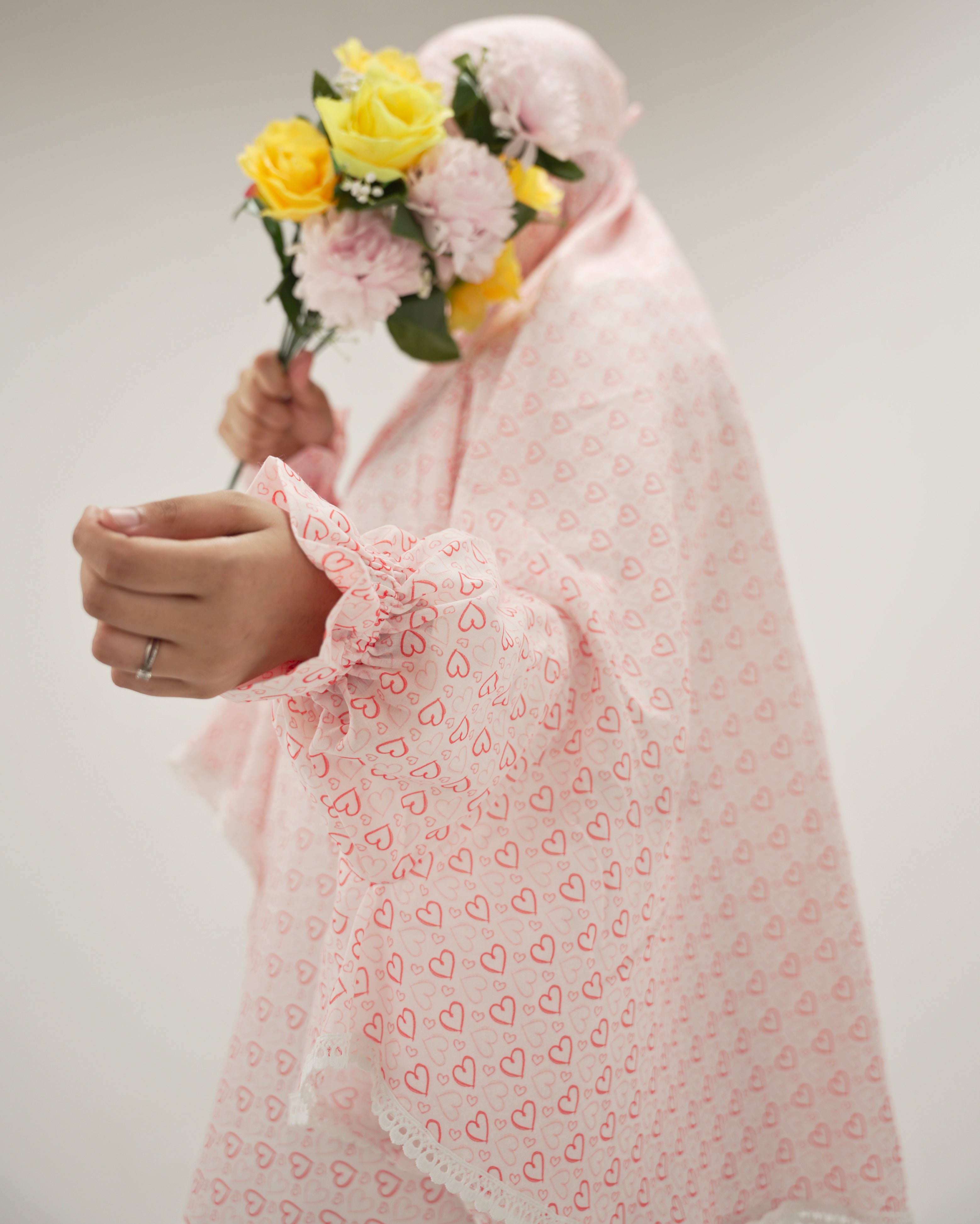 Habiba | Hearts Print Cotton Namaz Makhna - With Sleeves
