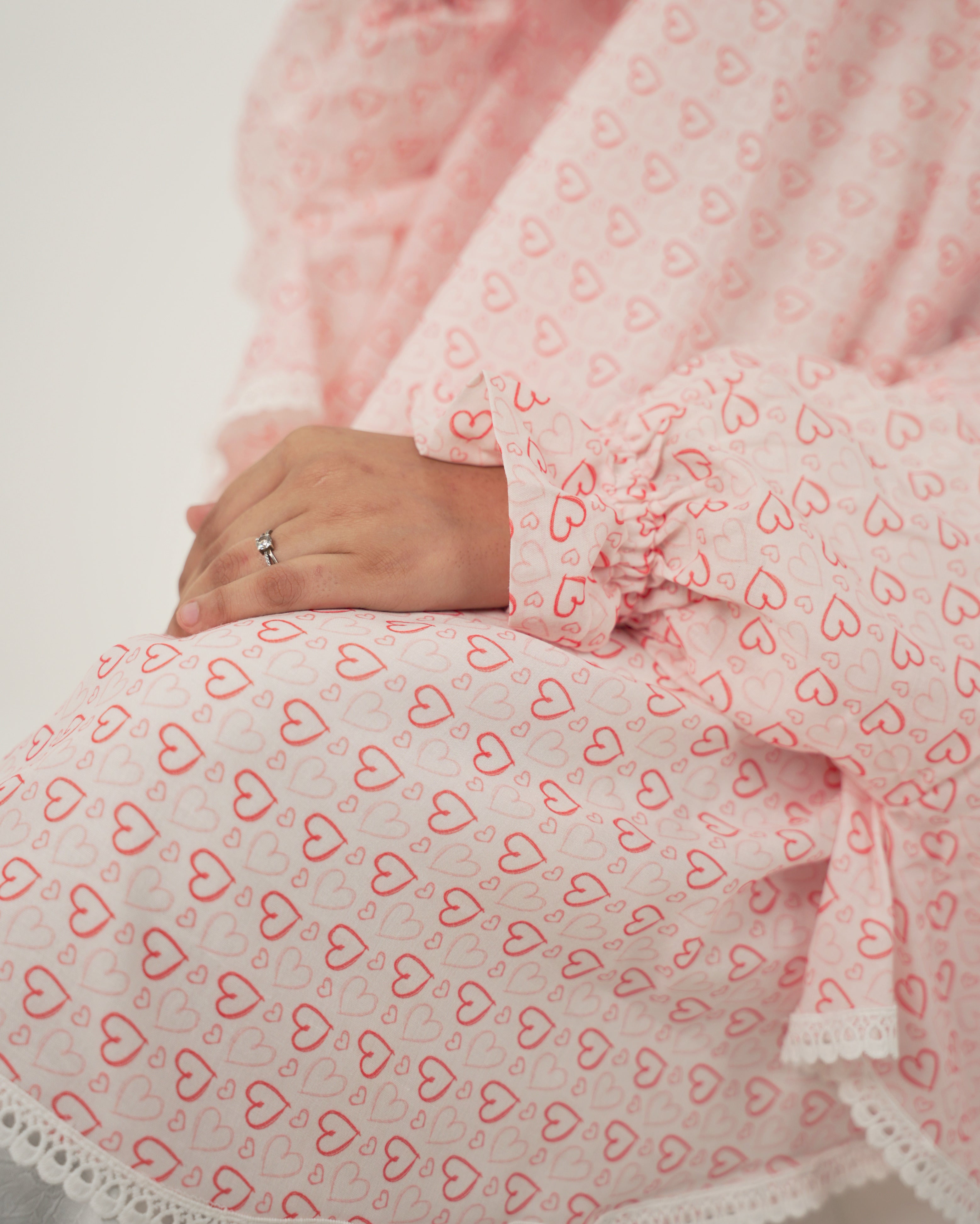 Habiba | Hearts Print Cotton Namaz Makhna - With Sleeves