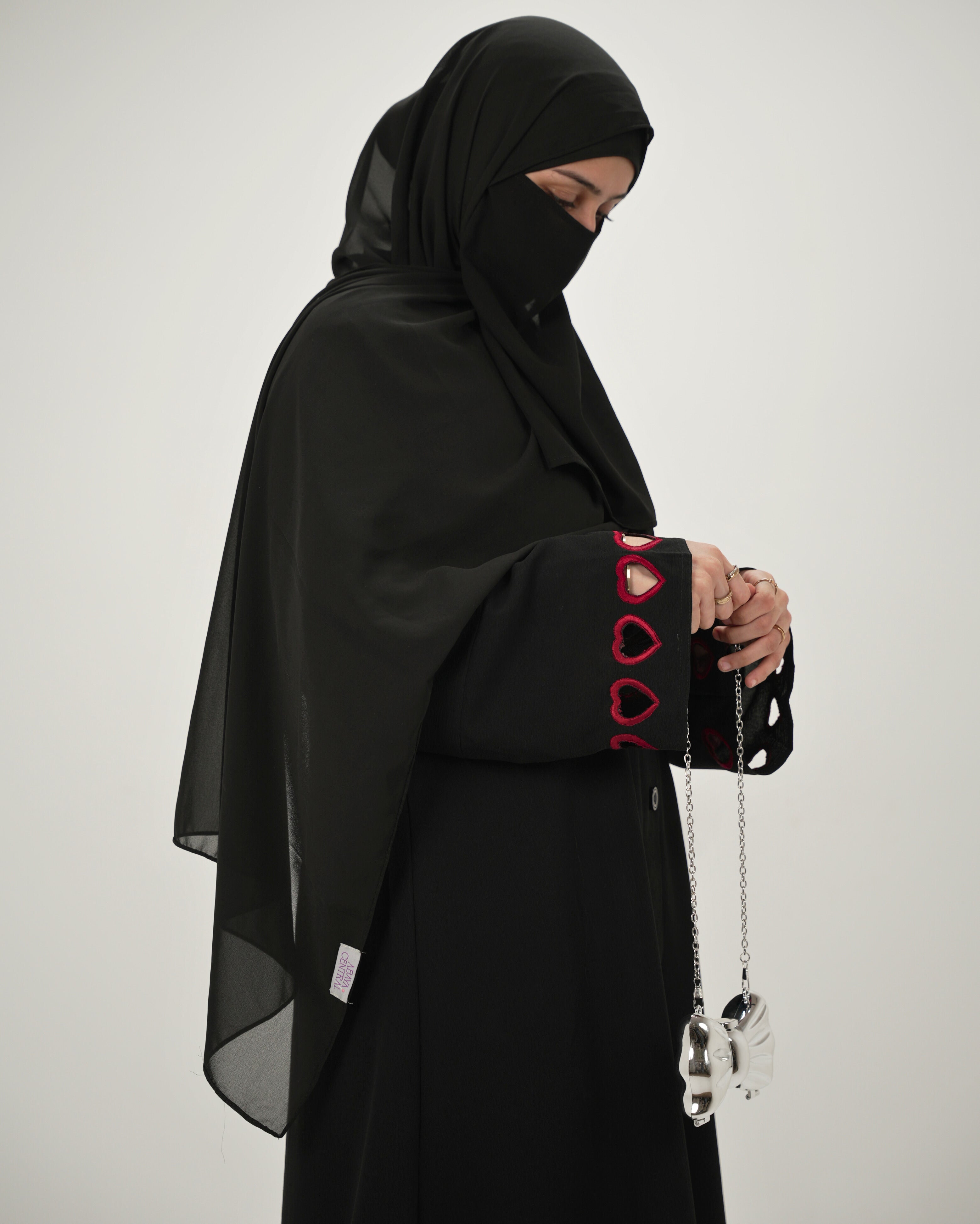 Noorain | Heart Cutwork Embroidery Abaya - Black