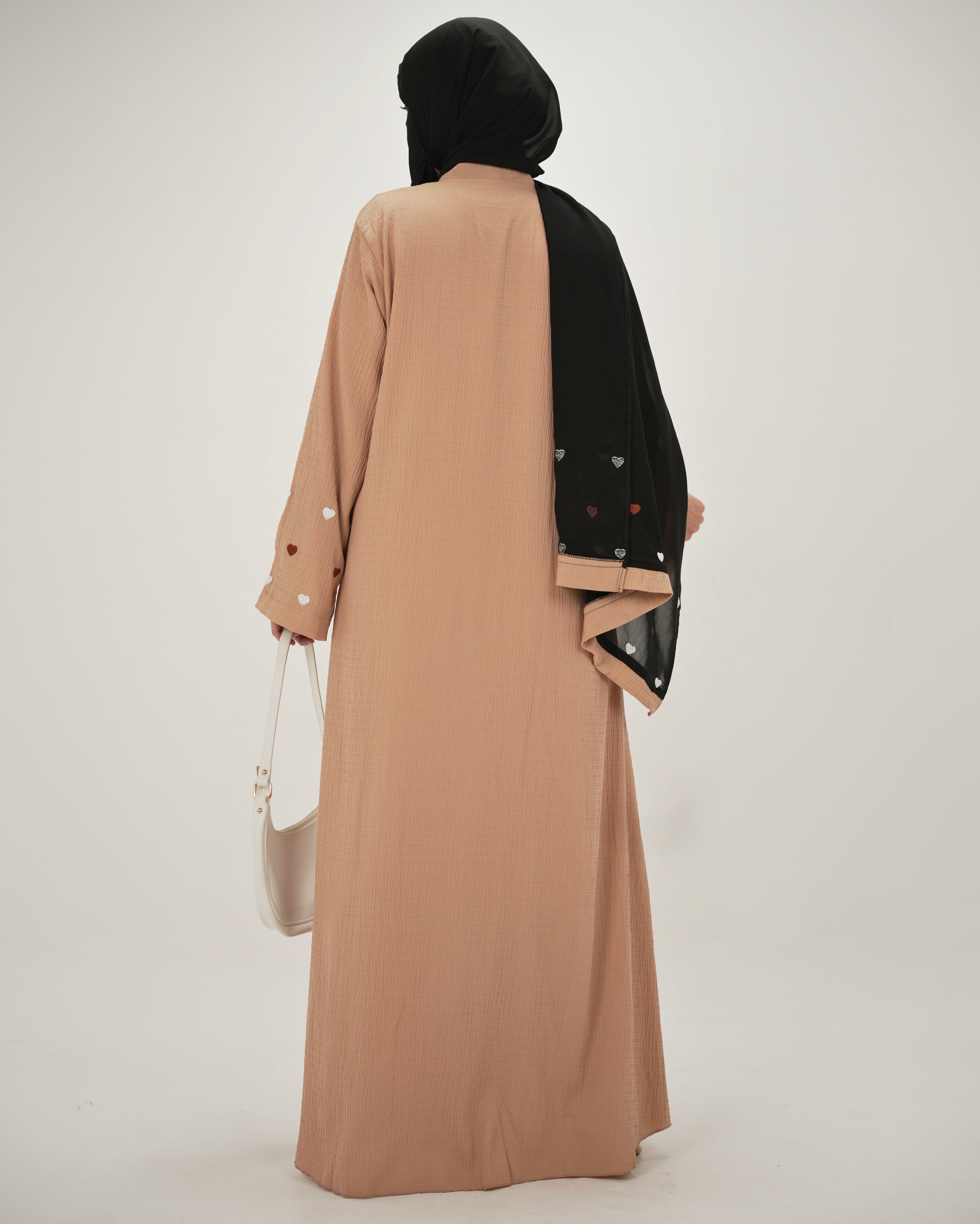 Zoya | Heart Embroidery Abaya - Sand Beige