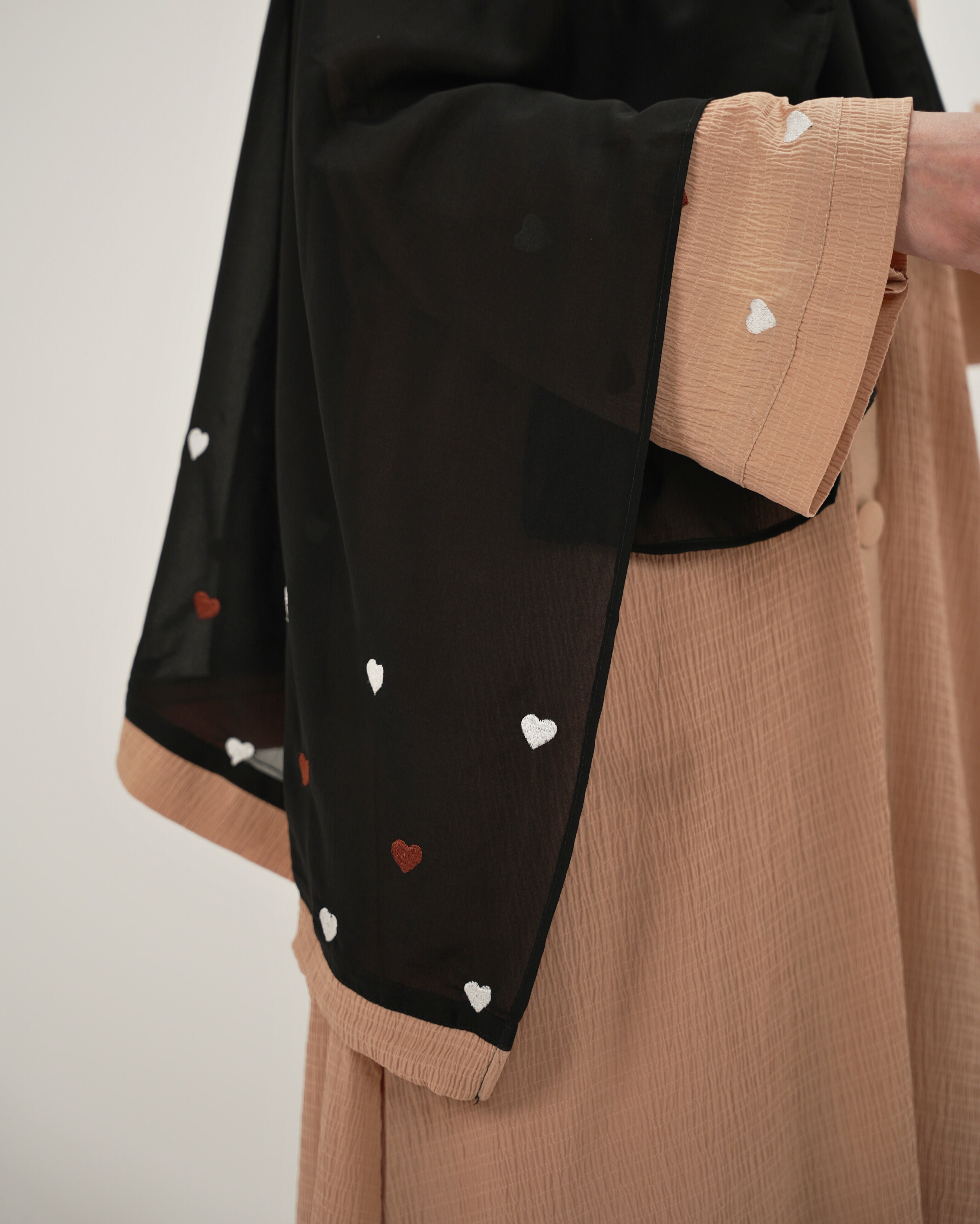 Zoya | Heart Embroidery Abaya - Sand Beige